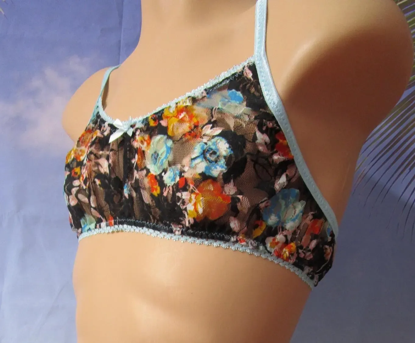 Lace Floral Prints Training Bra, Flat Front Bralette, FOE &amp; Picot Trim