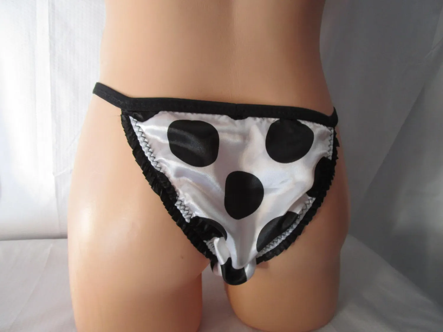 Satin Prints Cheeky Tanga Rear String Bikini, Picot Trim