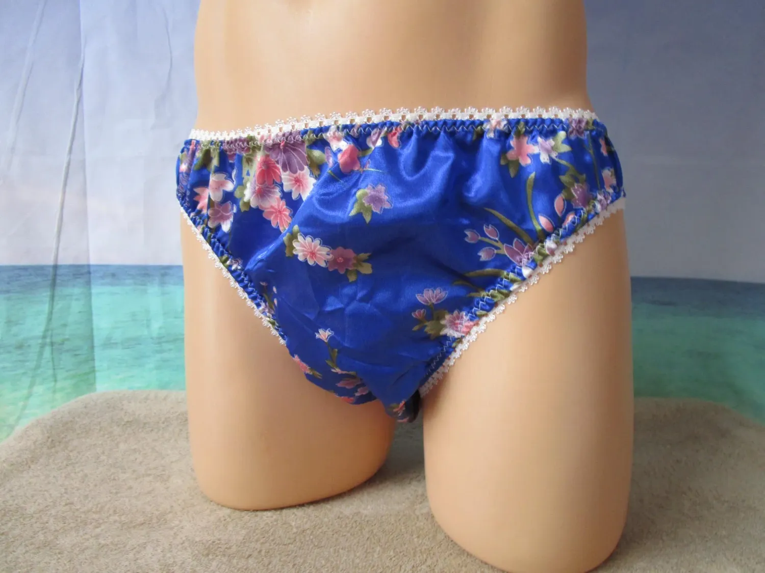 Satin Prints Bikini, Medium Man Front, Picot Trim, Scrunch and Bow optional