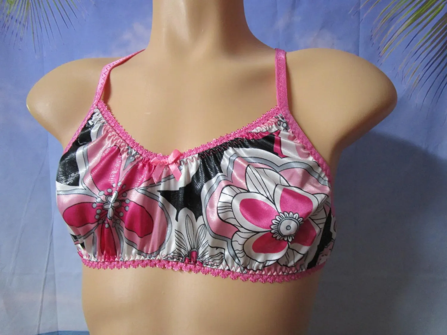 Satin Prints Training Bra, Trainer Bra for Men, Picot &amp; FOE Trim