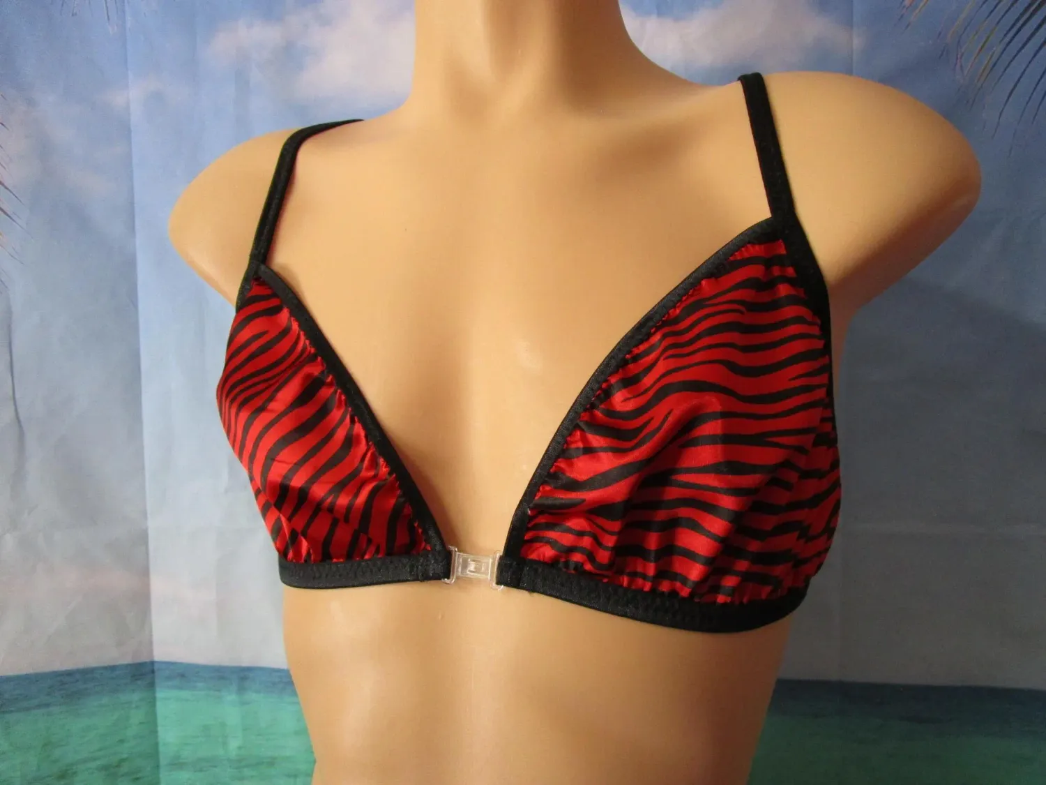 Satin Prints Small Cup Man Bra, Front Closure, Adjustable Straps, 3/8&quot; FOE Trim