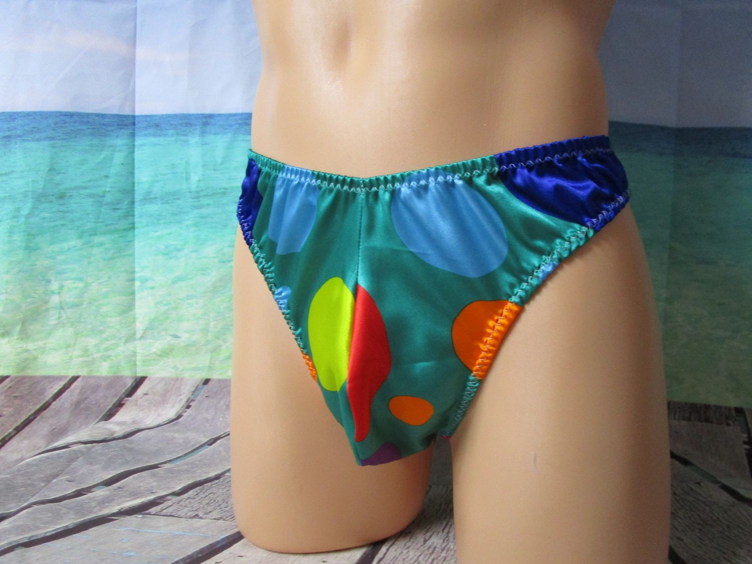 Satin Prints Thong, Contoured Man Front w/seam