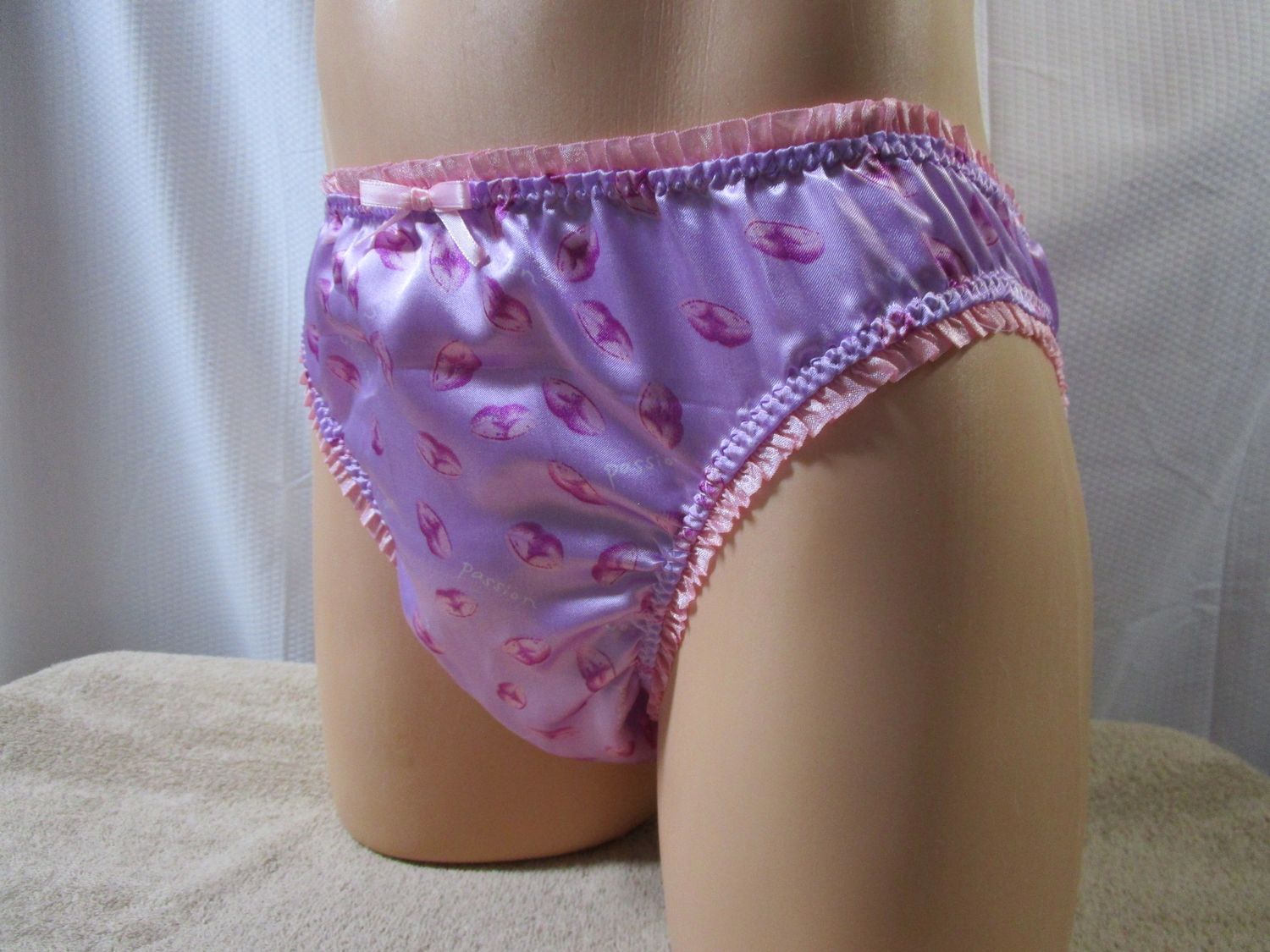 Satin Prints LINED FRONT, Bikini Man Panty, Spaced Lace Butt, Ruffle Trim