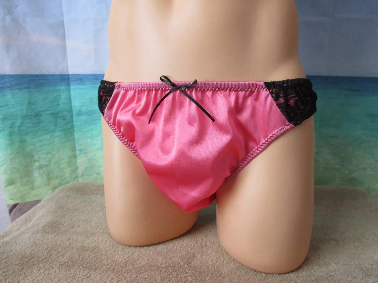 Nylon Tricot Lace Sides Bikini, Medium Man Front, Bow
