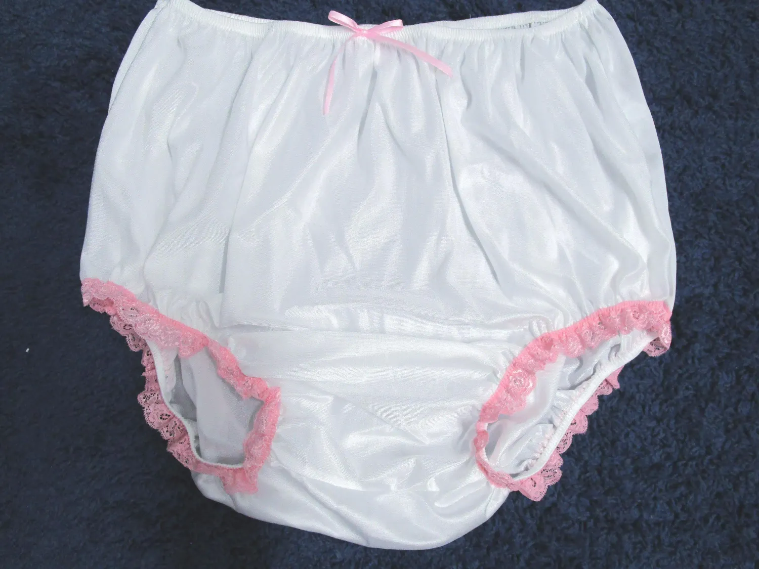 Nylon Tricot Sissy-Style, 8&quot; Sides High Waist Panties, 5-6&quot; Wide Crotch, Lace Legs, Bow