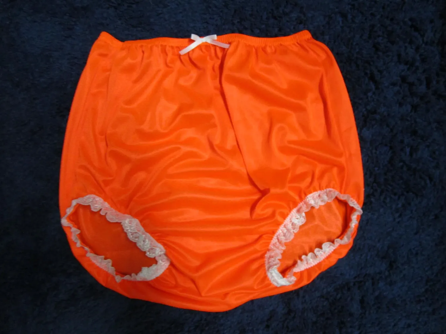 Nylon Tricot Sissy-Style, 10&quot; Sides High Waist Panties, 5-6&quot; Wide Crotch, Lace Legs, Bow