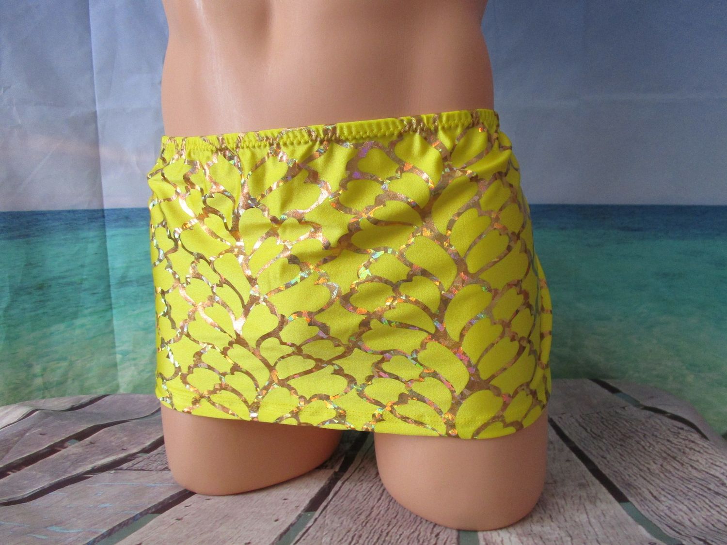 Metallic Spandex Prints, Micro Mini Skirt, Short Skirt, 8-18&quot; Long, Scrunch Option