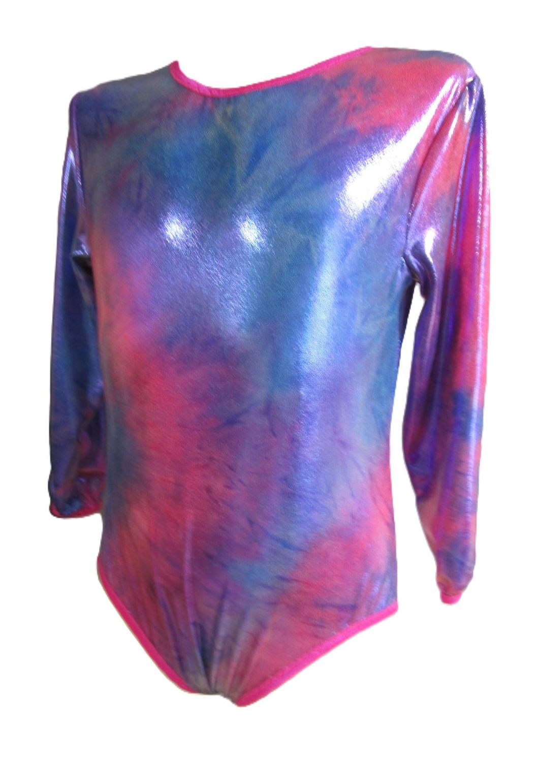 Pink &amp; Purple Metallic Dot Leotard for Girls, Long Sleeve - Size Child Medium