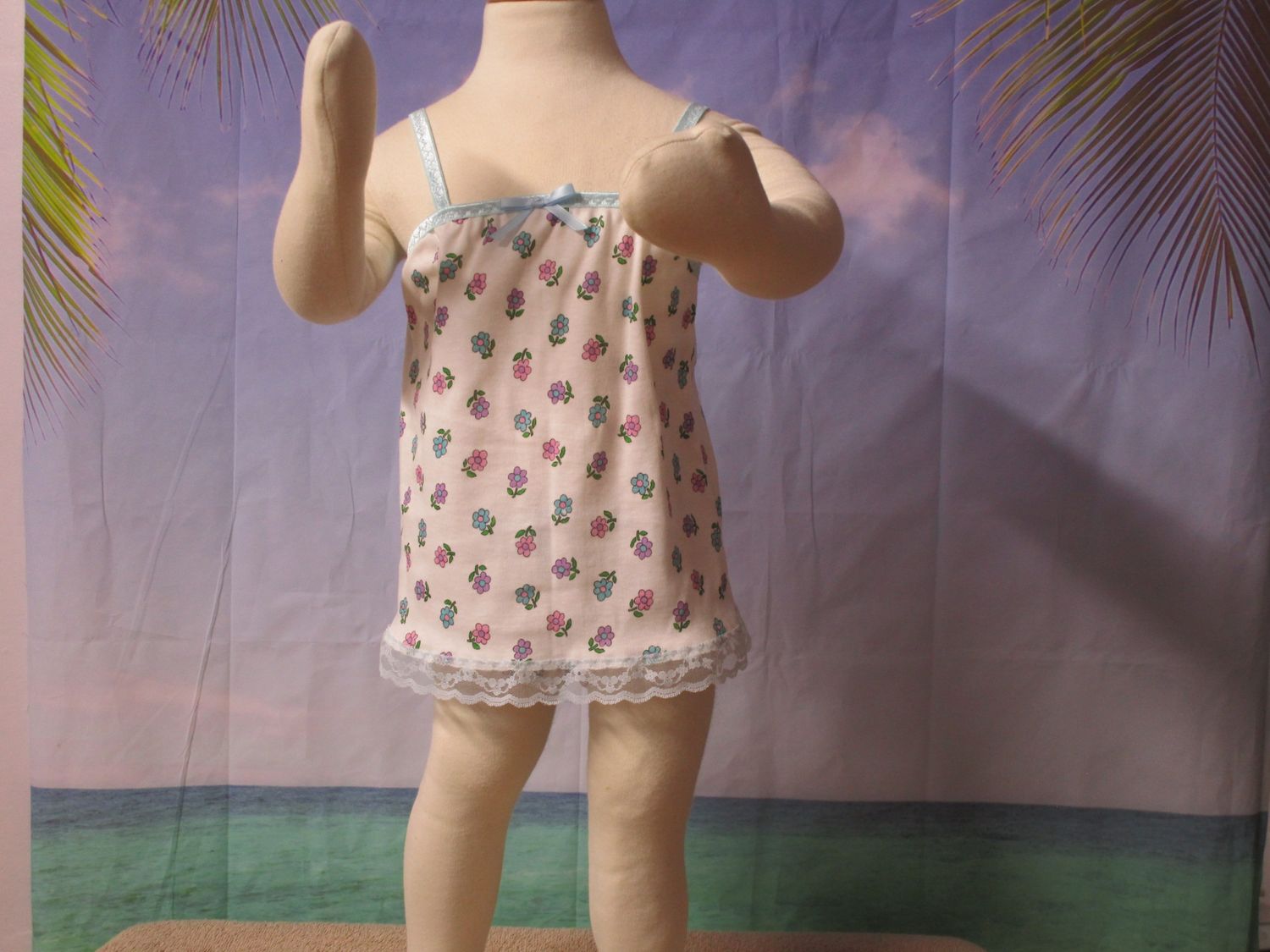 Flowers Cotton Knit Top &amp;  Bottoms, Handmade Set, Fits Size 4T
