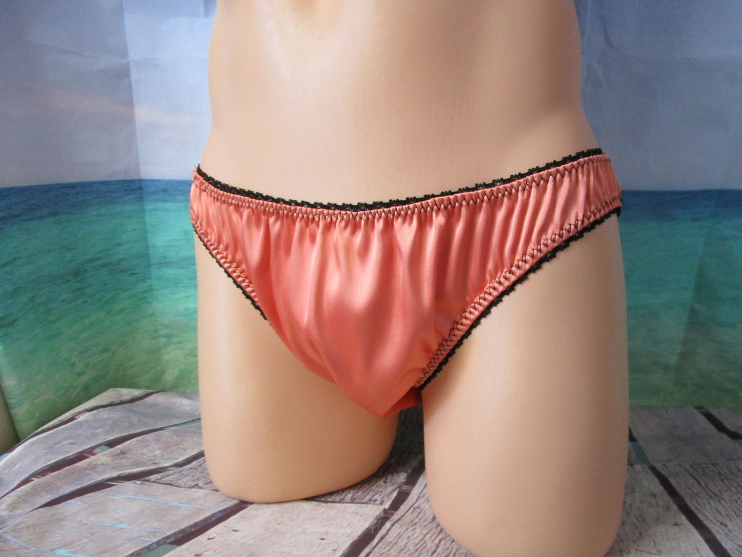 Satin Bikini Panty, Medium Man Front, Picot Trim