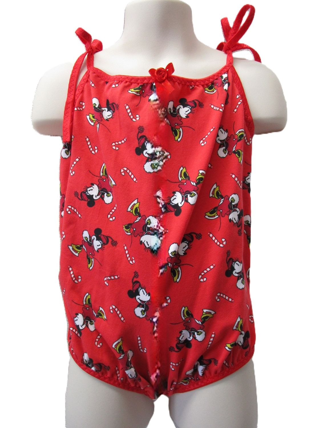 Minnie Mouse and Candy Canes, Cotton Knit Print Bubble Romper, Ready to ship. Fits Size 3T