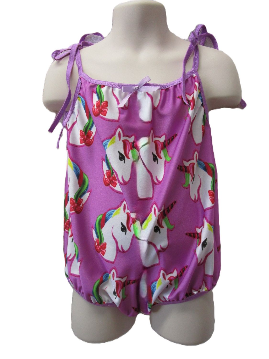 Unicorns on Purple Spandex Toddler Bubble Romper, Ready to Ship. Fits Size 3T