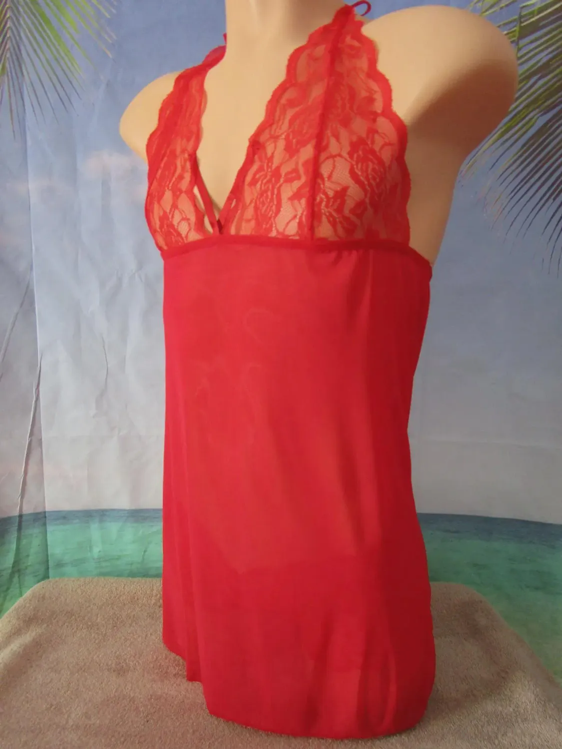 Power Mesh with Lace, Halter Nightie &amp; Micro Shorts w/Lace Small a-b cup