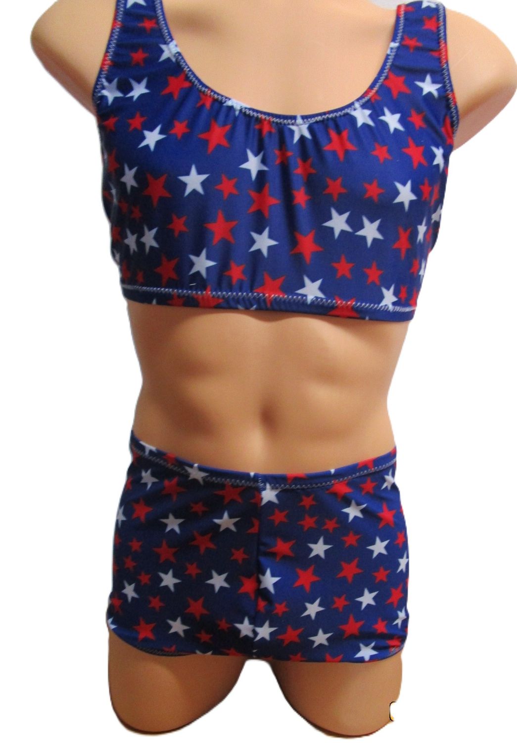 Two Piece Set - Nylon Spandex Prints Scoop Back Tank Top &amp; Boy Cut Shorts, Elastic Leg