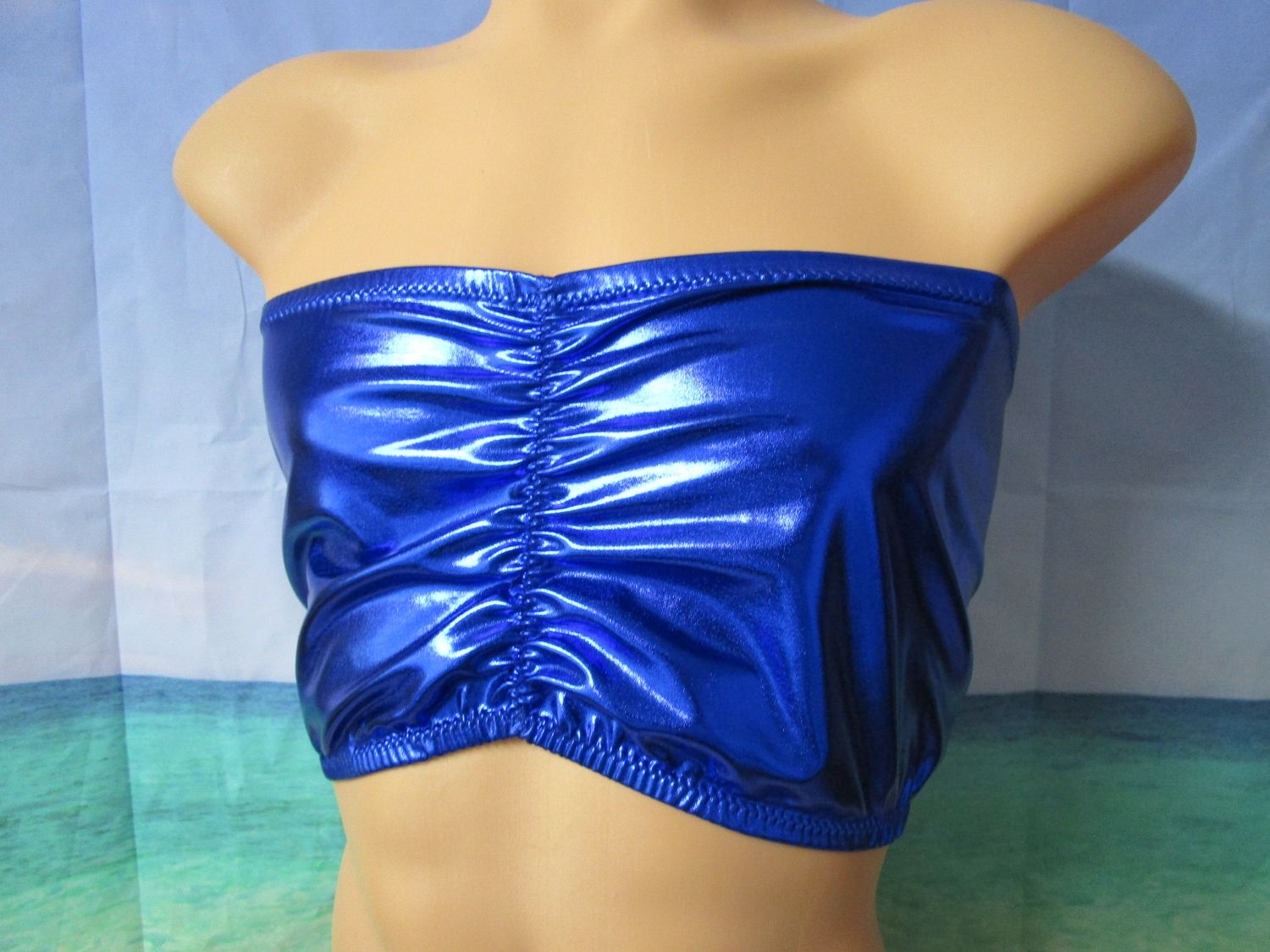 Faux Leather Tube Top, Elastic Top and Bottom Hems. Scrunch Front option, 8-12&quot; Sides