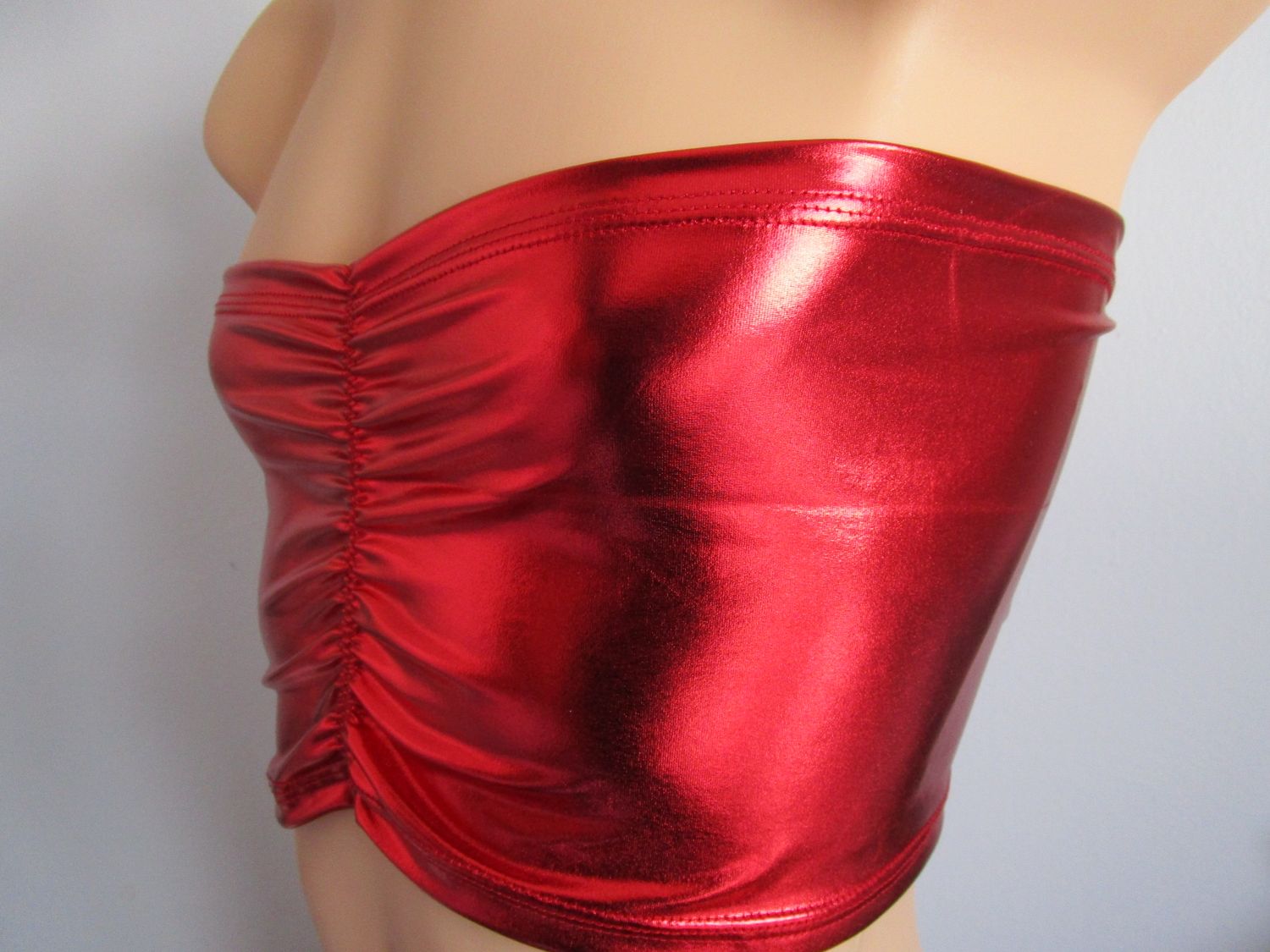 Faux Leather Tube Top, Non Elastic Flat Hems. Scrunch Front option, 8-12&quot; Sides
