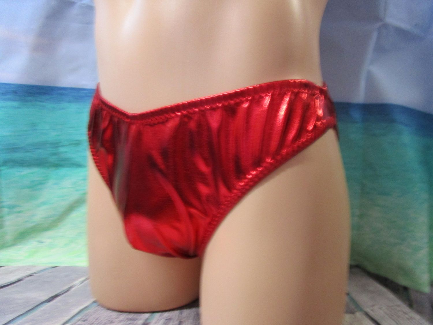 Faux Leather Spandex Bikini, Contoured Man Front w/seam