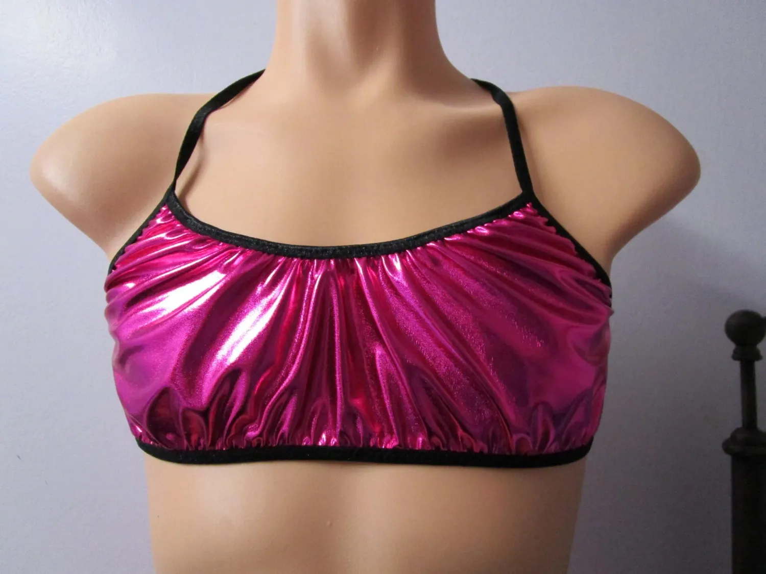 Faux Leather Training Bra for Men, AA-B Front, FOE Trim
