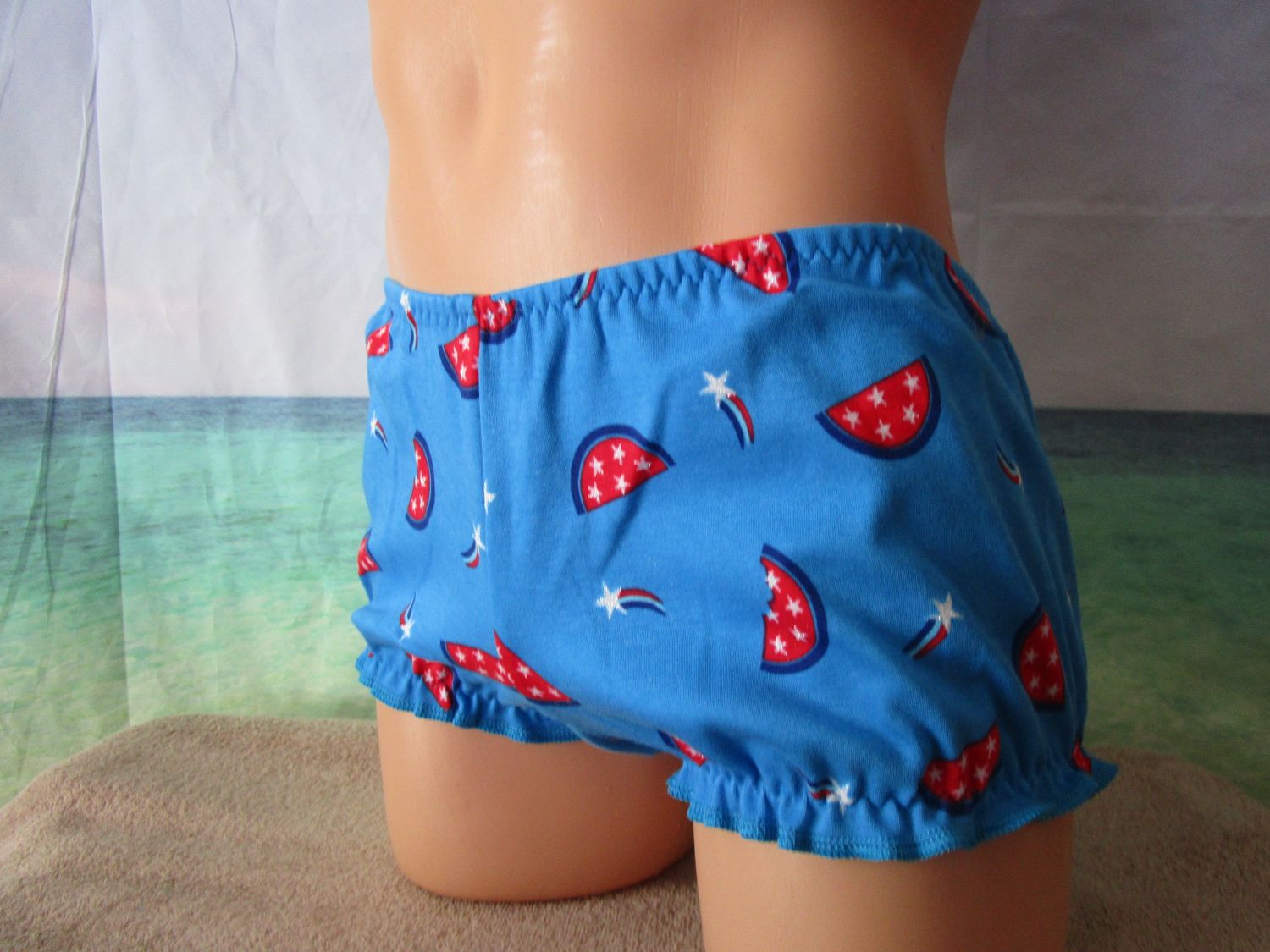 Cotton Knit Prints Boy Shorts, Ruffled leg hem.