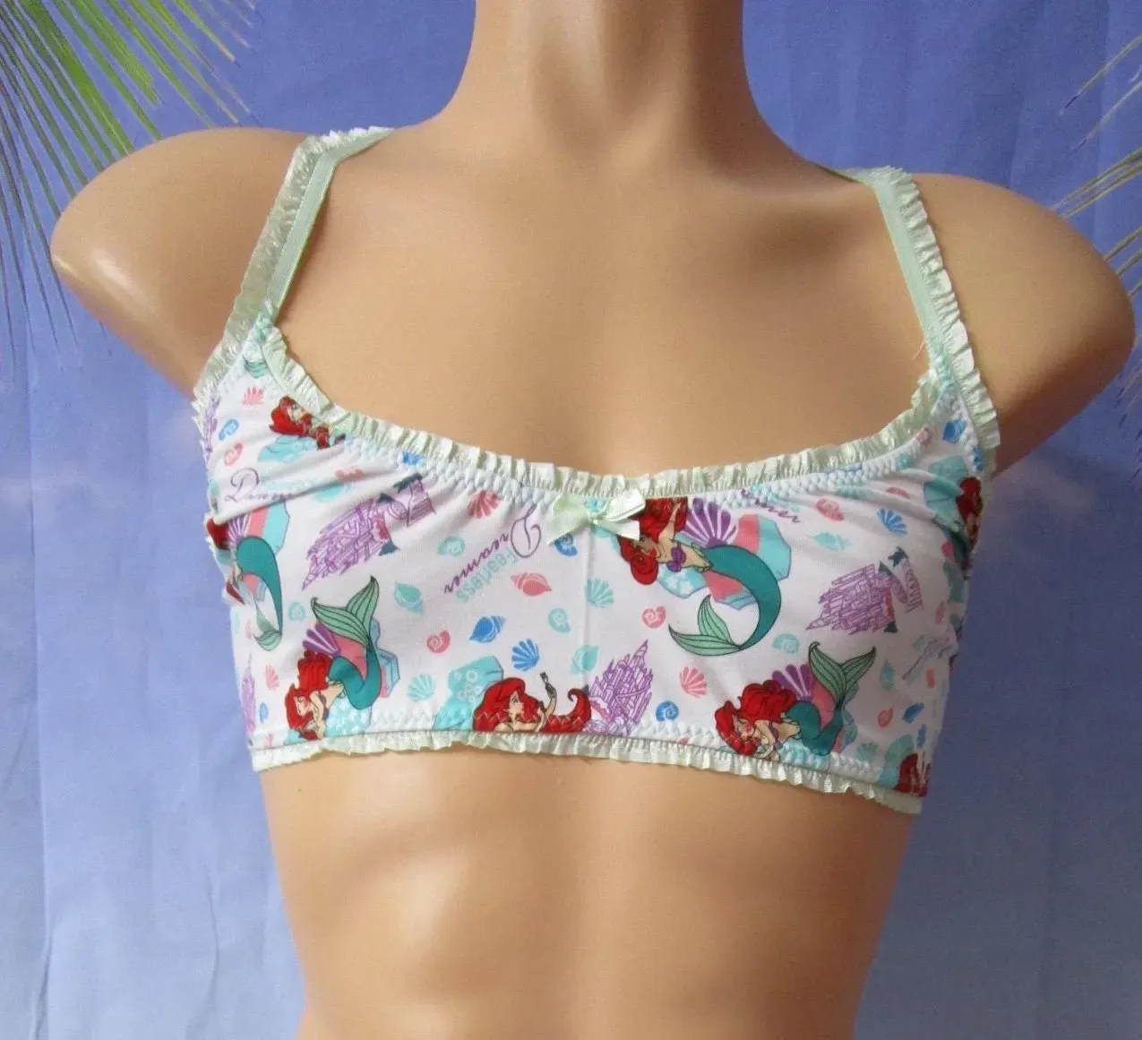 Cotton Knit Prints Training Bra, Flat Front Bralette, Ruffle Trim