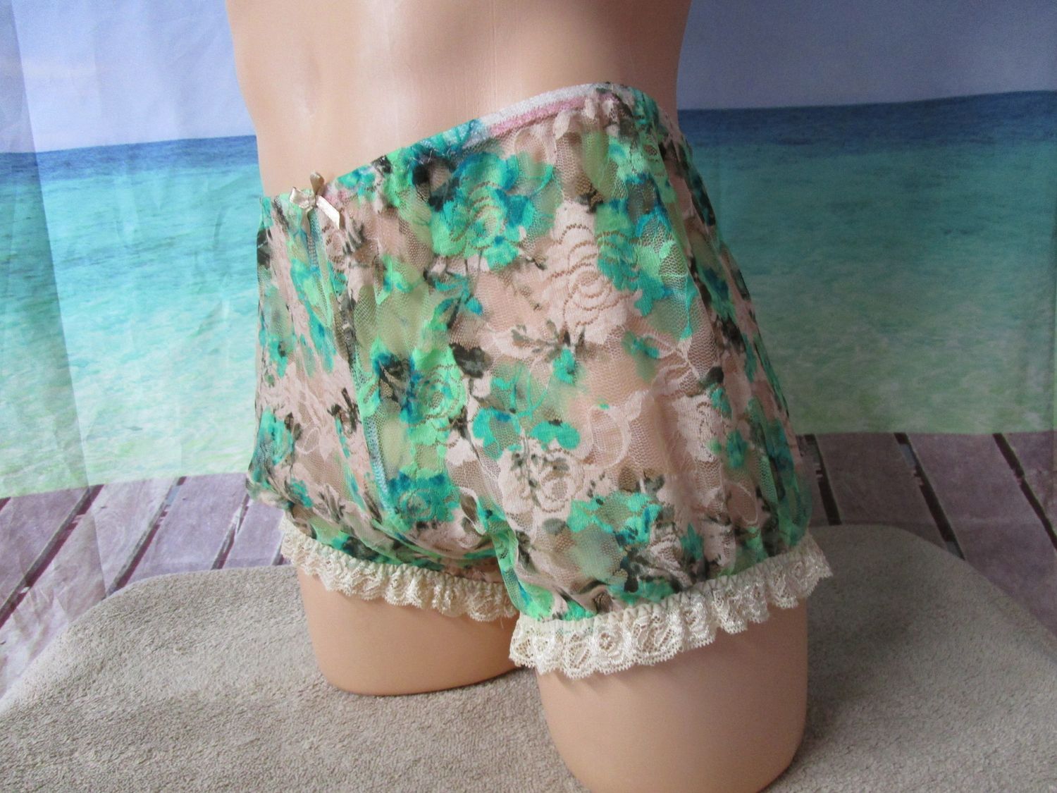 Lace Floral Prints, Boy Cut Shorts, Lace Leg Trim, Bow