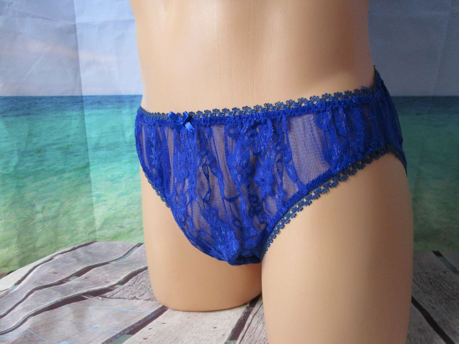 Floral Oval Lace, Bikini, Medium Flat Front for Men, Picot Trim