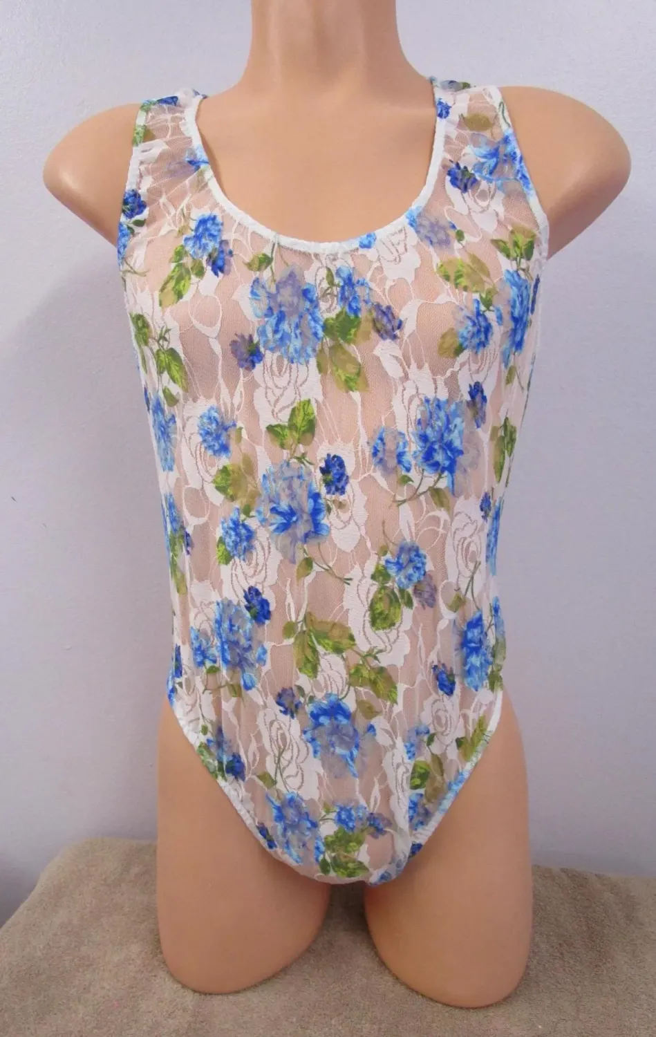 Lace Floral Prints Sheer Teddy, Medium Man Front