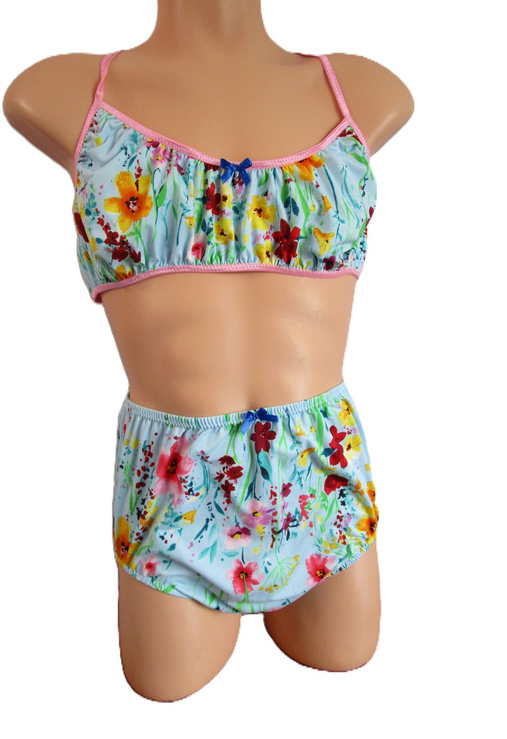2 pc - Brushed Knit Prints String Bra &amp; 8&quot; High Waist Brief