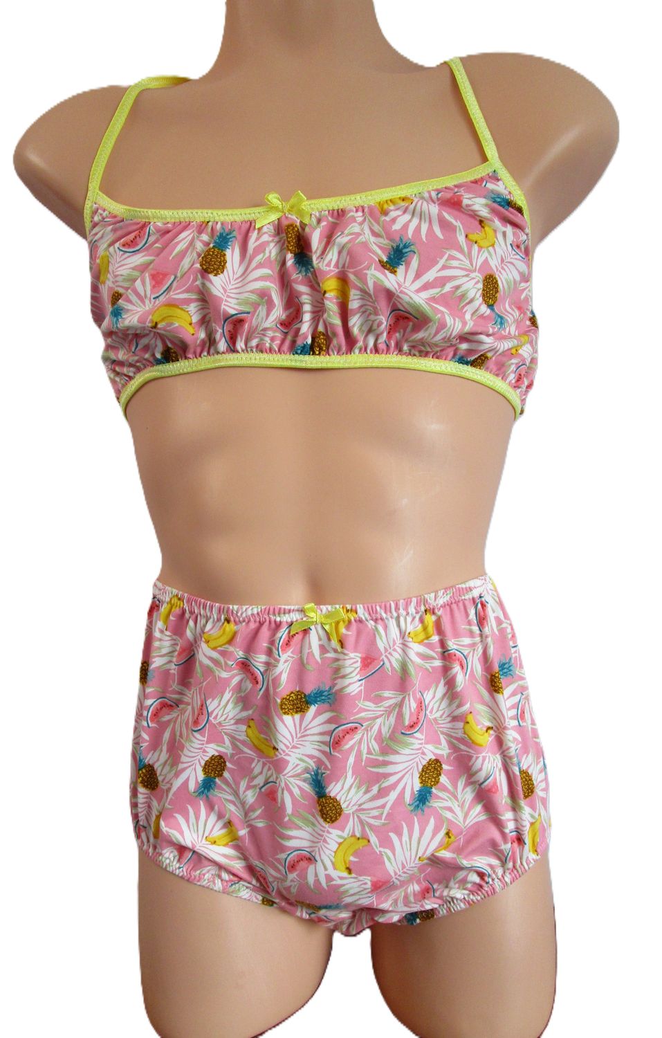 2 pc - Brushed Knit Prints String Bra &amp; 12&quot; High Waist Brief