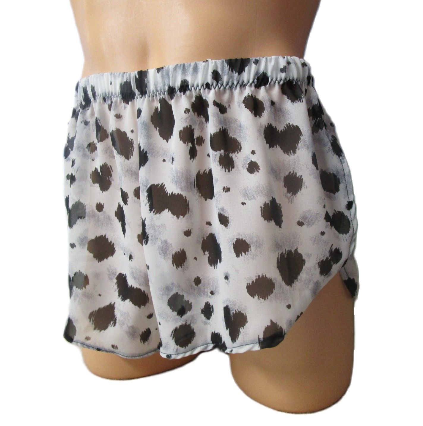 Chiffon Prints Open Side Shorts, Black &amp; White Dalmatians