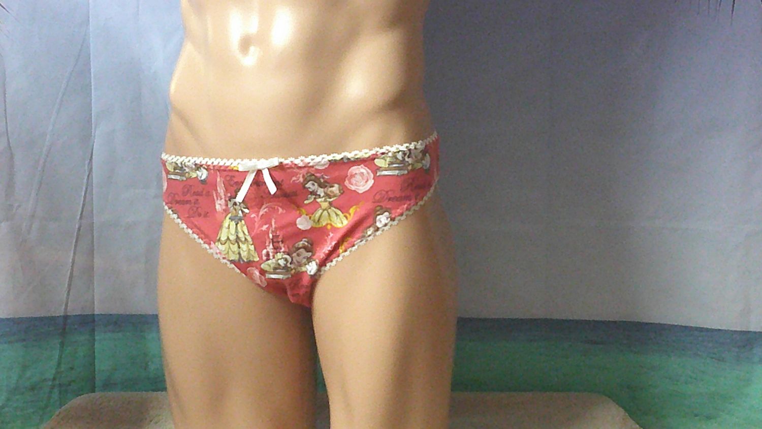 Cotton Knit Prints Bikini, Medium Man Front, Picot Trim
