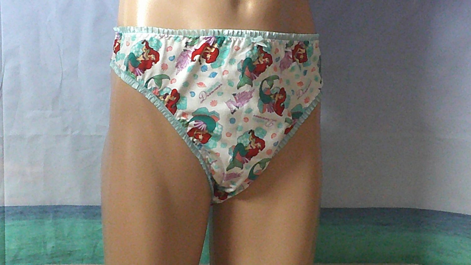 Cotton Knit Prints French Cut High Leg Panty, Medium Man Front, Ruffle Trim