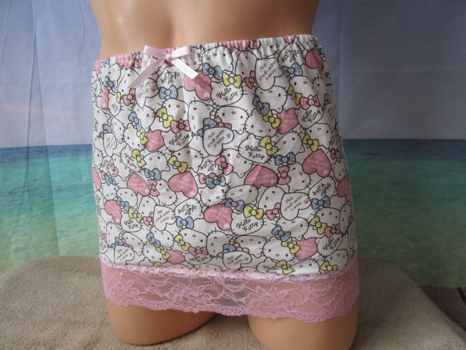 Cotton Knit Prints Skirt, Medium Man Front, Lace Trim Bottom