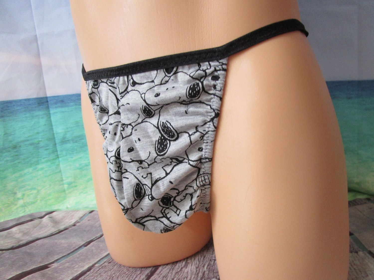 Cotton Knit Prints String Thong, Contoured Front, 3/8&quot; Trim