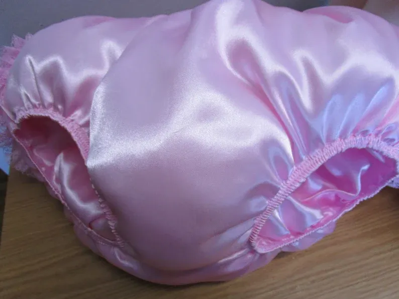 Double Layer Satin Stuffed Waddle, ABDL Panty Brief, 8&quot; Sides, 8&quot; Crotch