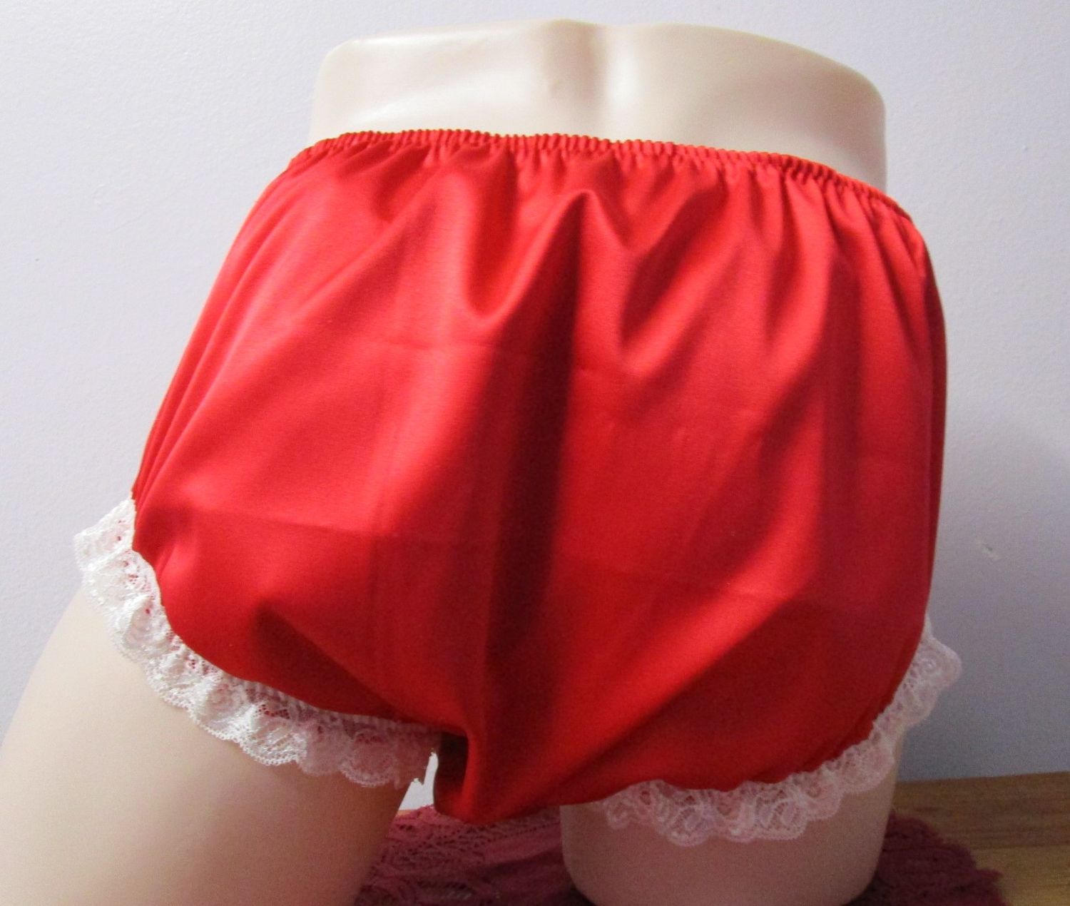 Double Layer Satin Stuffed Waddle, ABDL Panty Brief, Lace Legs, 8&quot; Sides, 8&quot; Crotch