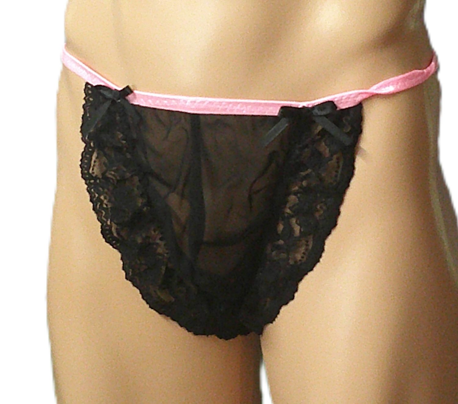 Chiffon and Lace String Thong, Large Contoured Man Front