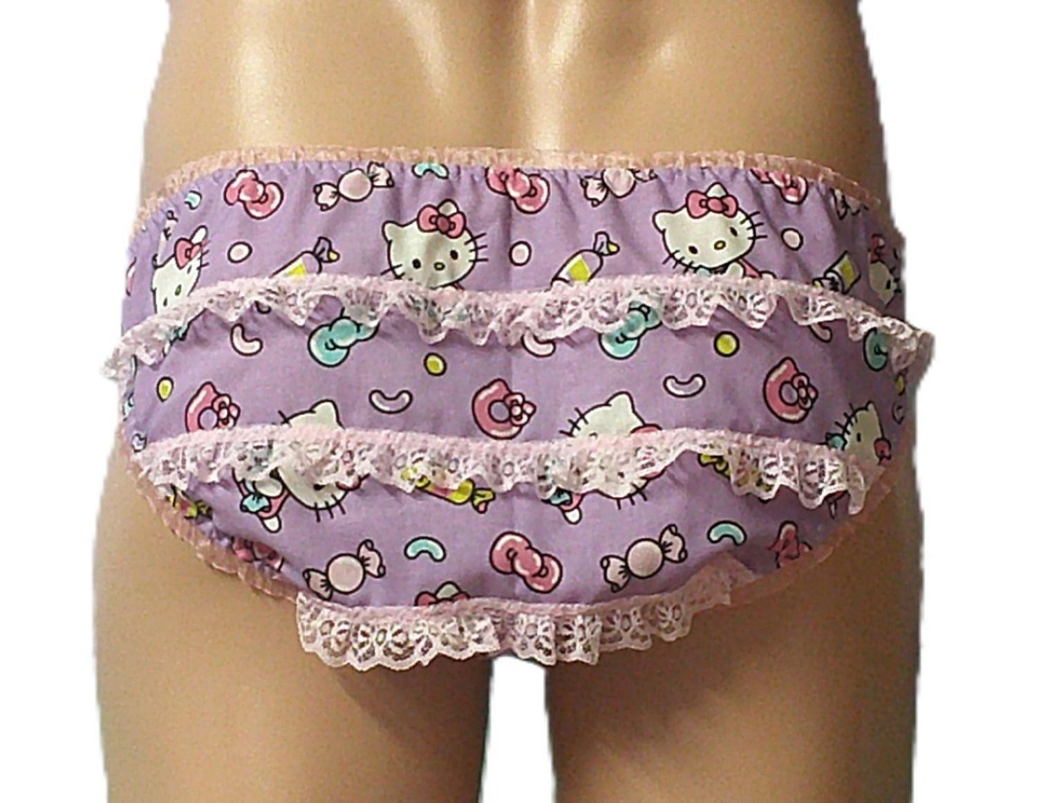 Juvenile Cotton Bikini, Medium Man Front, Spaced Lace and Picot Trim
