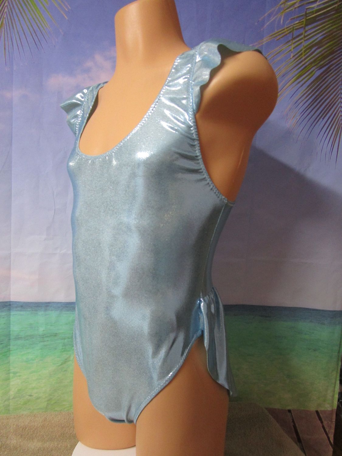 Metallic Dot Spandex Adult Racer Back Leotard, Skirted Rear/Cap Sleeve