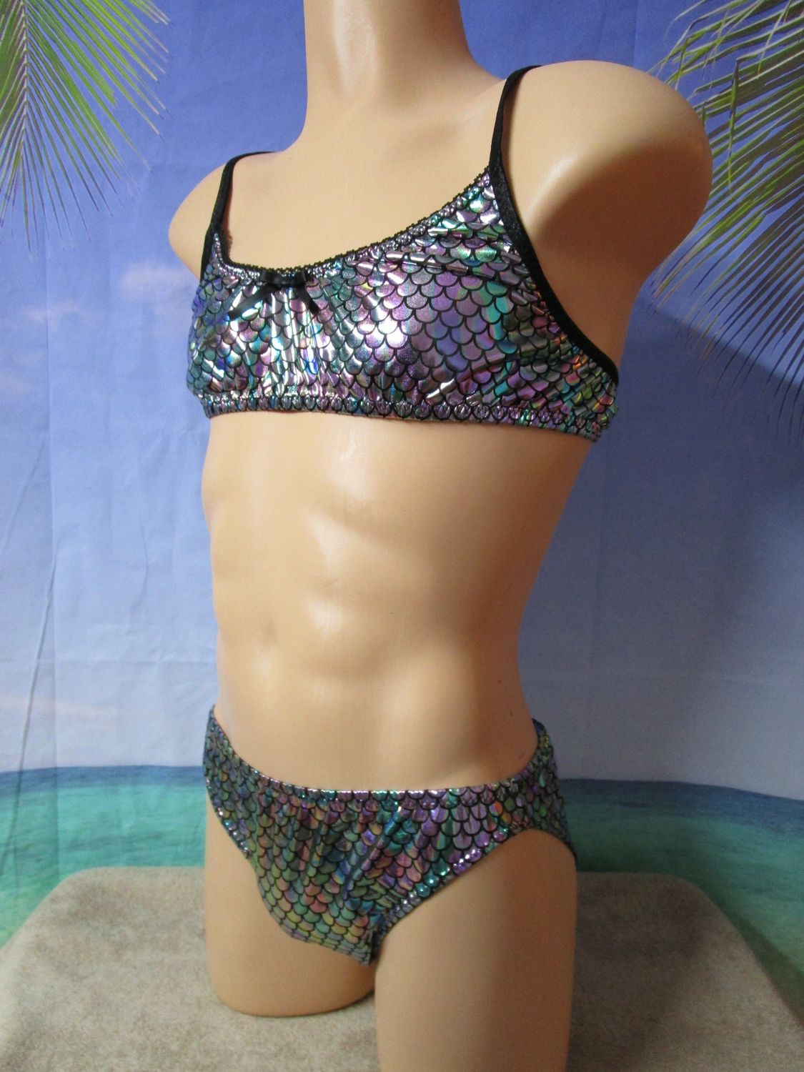 Spandex Metallic Prints Training Bra and Bikini for Men