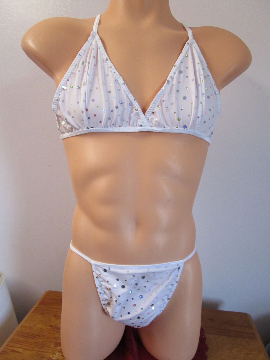 Spandex Metallic Prints String Bra &amp; Tanga String Bikini for Men