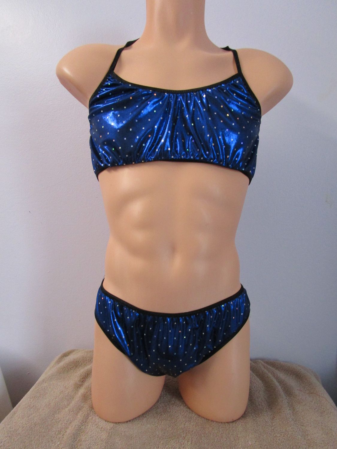 Spandex Metallic Prints Front Training Bra and Hipster Brief for Men