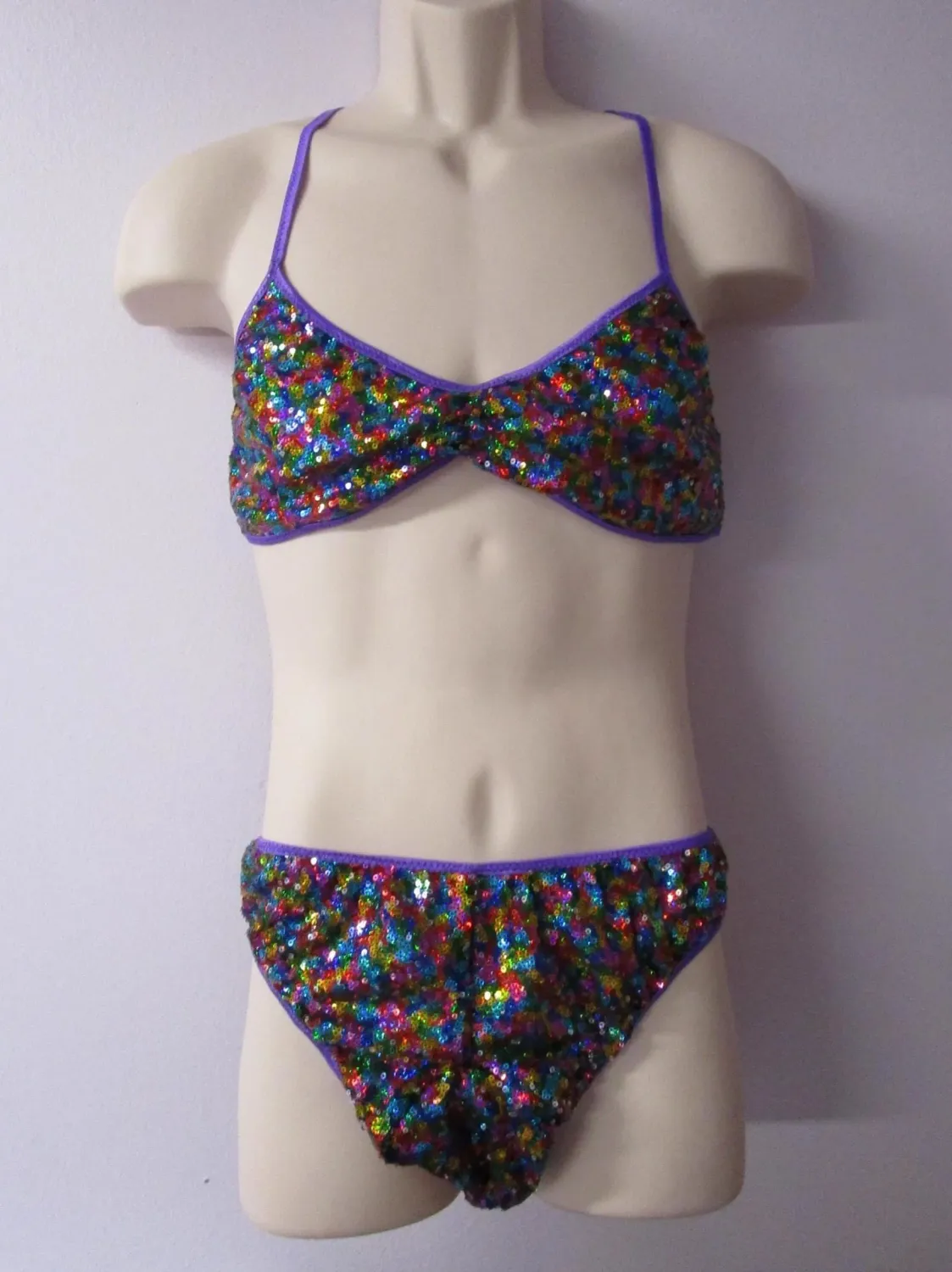 Sequin Polyester Fancy Bra and Thong Set for Men