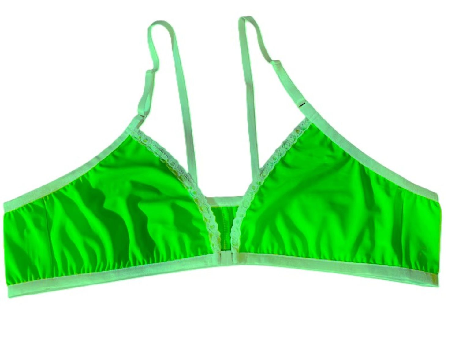 Cotton Knit Front Closure Bralette with Lace Trim and Adjustable Straps