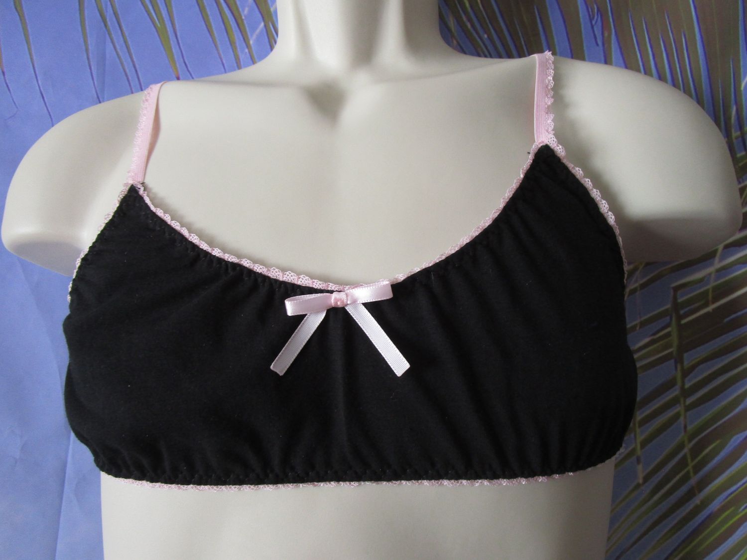 Cotton Knit Training Man Bra, Vintage Picot Trim and Straps