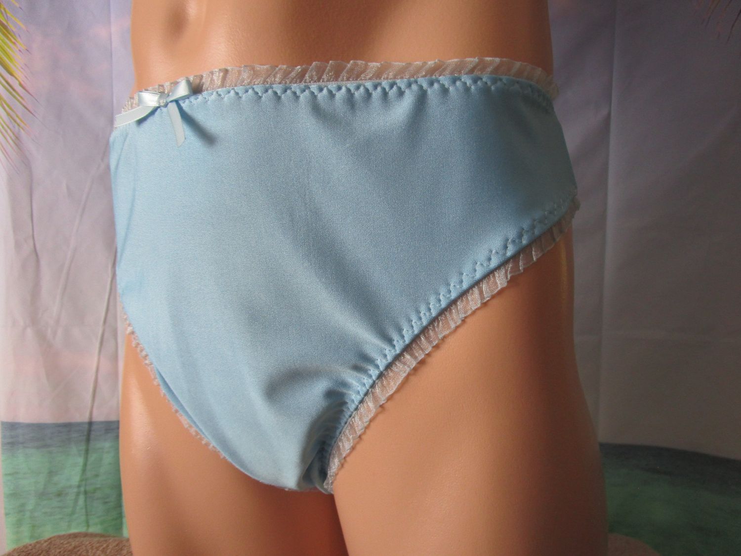 Nylon Spandex French Cut High Leg Panty, Medium Man Front, Ruffle Trim