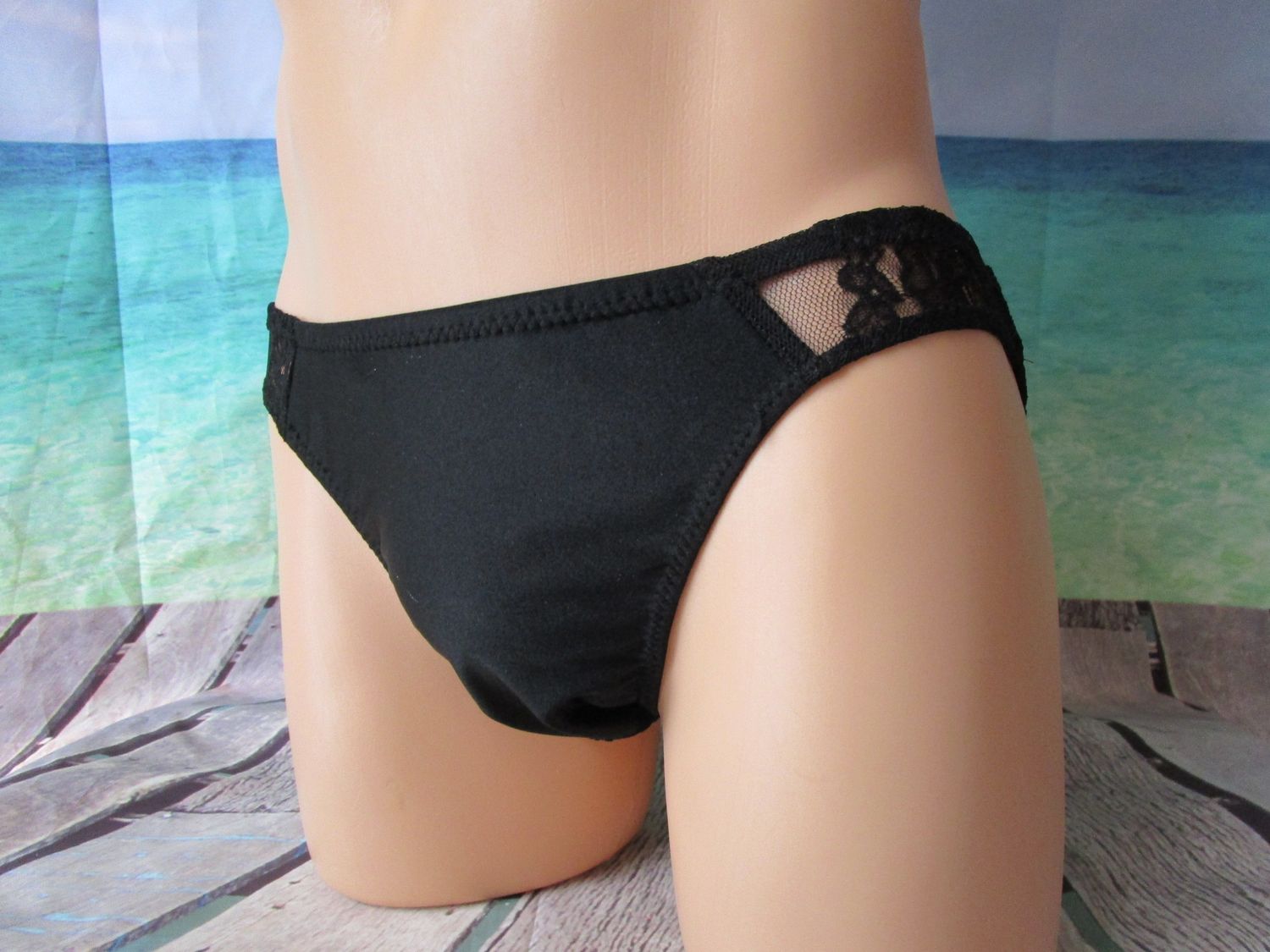 Nylon Spandex Front, Lace Back Bikini, Medium Man Front