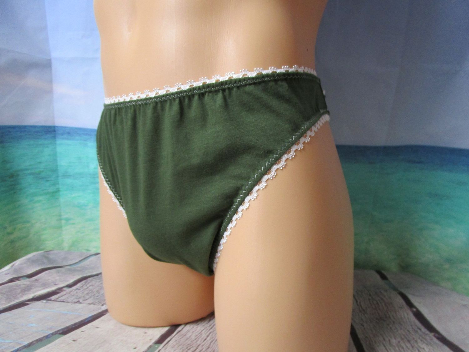 Cotton Knit Lace French Cut High Leg, Picot Trim