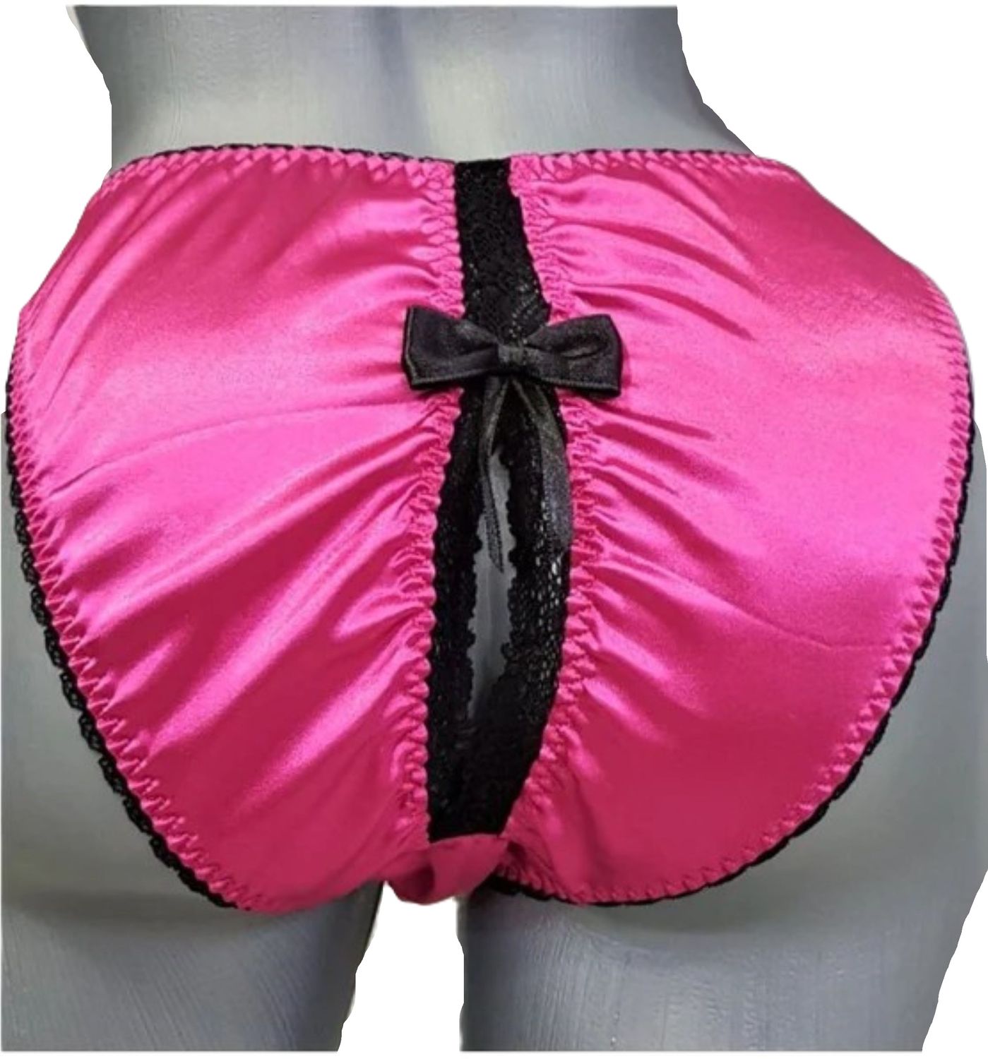 Satin Bikini, Man Panties, Open Butt Panty, Picot/Lace Trim