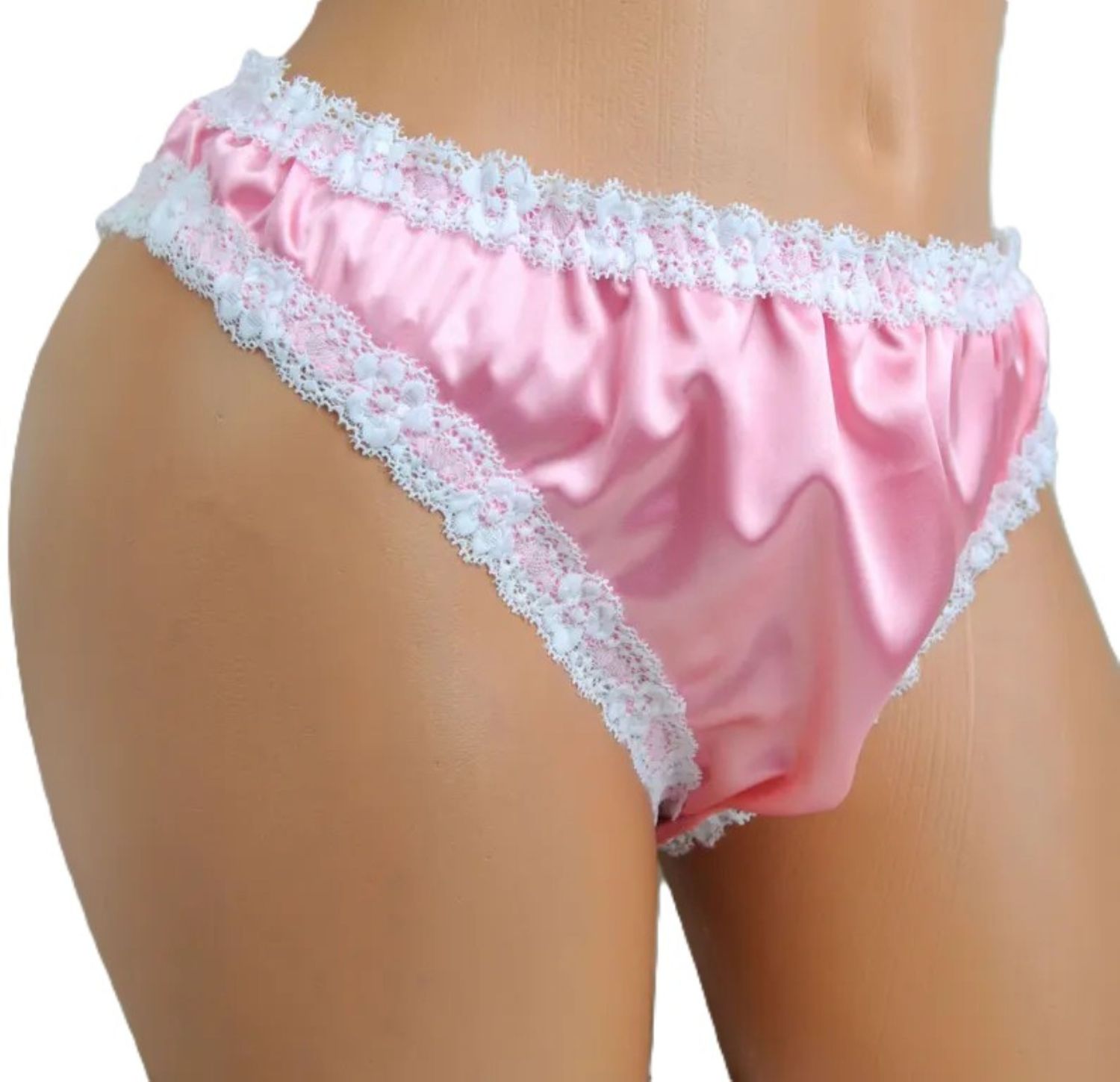 Satin Bikini, Man Panties, Medium Front, Lace Trim